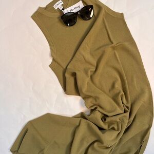 sleeveless knit dress in an olive green color